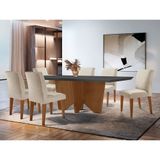 Sala De Jantar Mesa Evora 180  Mdf Canto Reto Com 6 Cadeiras Grecia Rufato