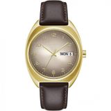 Relogio Masculino Retro Quartzo Em Aco Inoxidavel Com Pulseira De Couro, Caravelle 44c109, Dorado