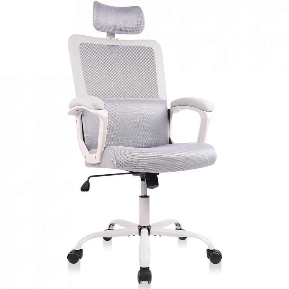 Cadeira De Escritorio Ergonomica Giratoria Com Apoio De Bracos E Suporte Lombar Ajustavel, Branca, Edx Xkj5, Branco