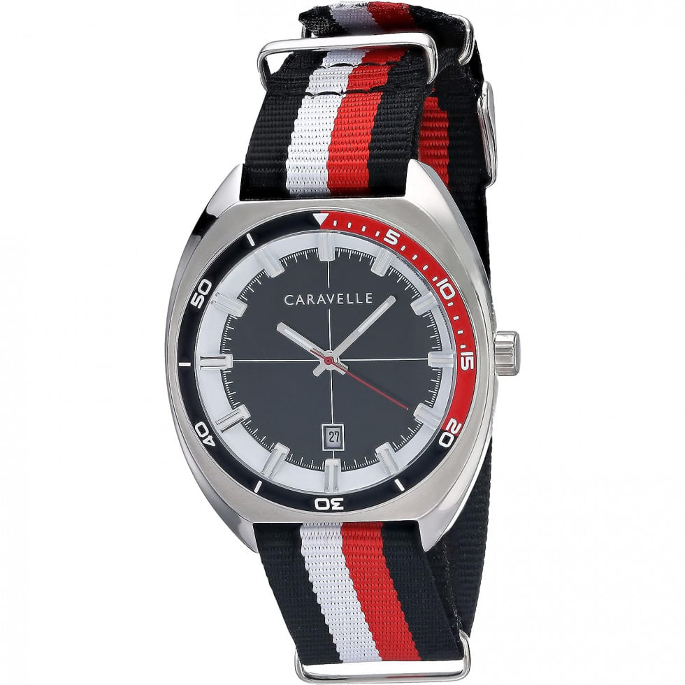 Relogio Masculino Analogico Retro De Quartzo, Nylon, Caravelle 43b168, Preto