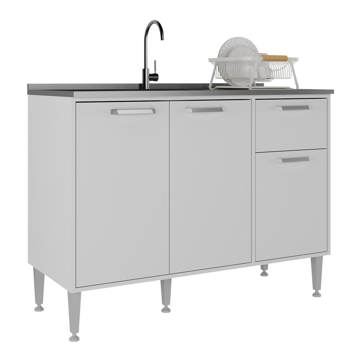 Balcão De Cozinha Gabinete Pia 105cm 3 Portas 1 Gaveta Siena Multimóveis Mp2190 Branco