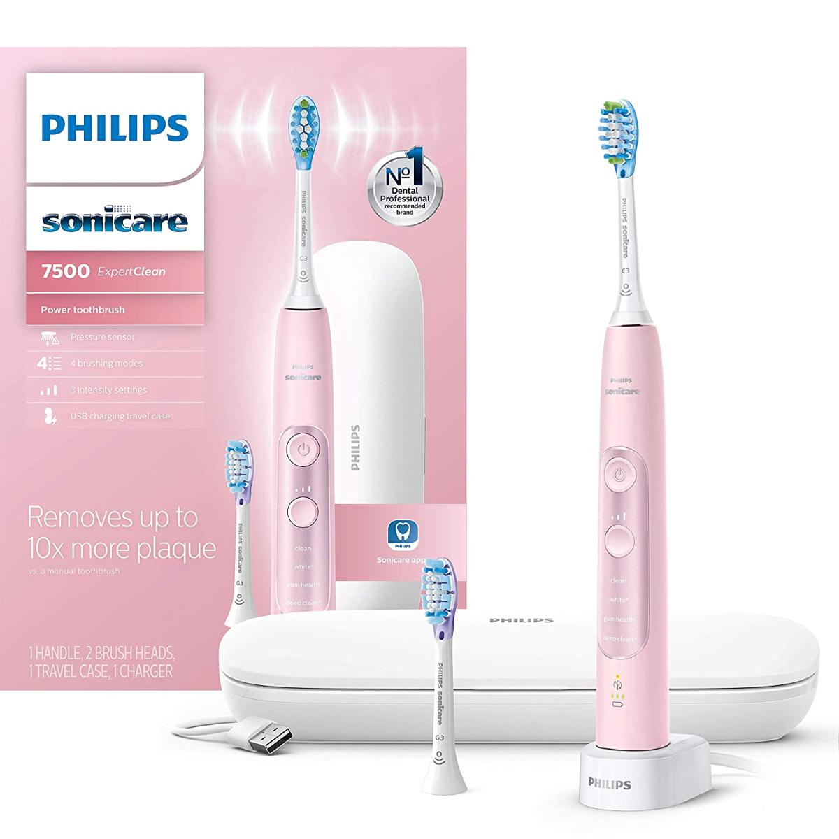 Philips Sonicare ExpertClean Escova de Dentes Elétrica recarregável c Bluetooth 1 unidade rosa