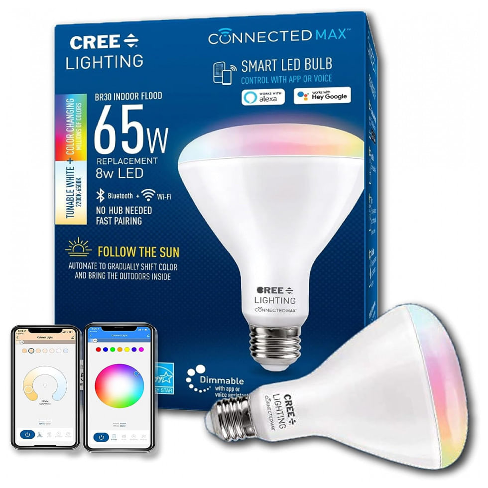 Lampada Led Colorida Inteligente Wi Fi, Controle De Voz, 1 Un, Cree Lighting Cmbr30 65w Al 9ack, Azul