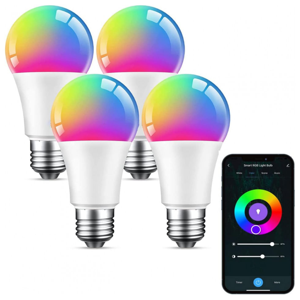 Beantech Lampada Led Colorida Inteligente Wi Fi, Controle De Voz, 100w, 4 Un