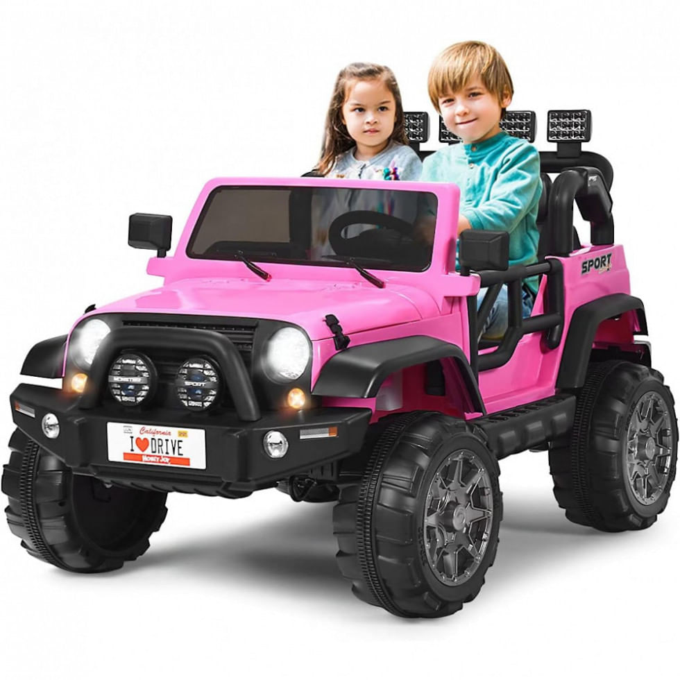 Carro Elétrico Infantil Off Road A Bateria 12v Com Luz Led, Músicas, Suspensão De Mola, 3 Velocidades, Honey Joy, Rosa