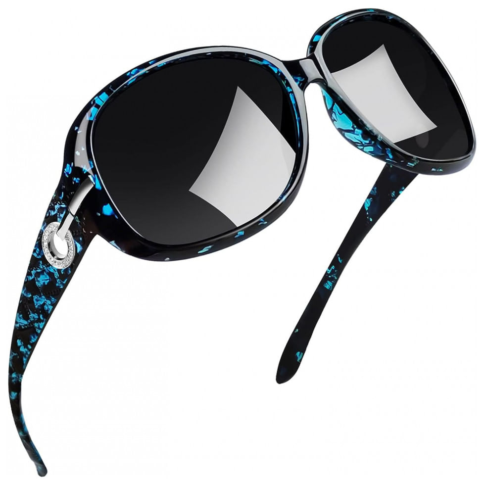 Oculos De Sol Feminino Com Protecao Uv, Joopin A10, Azul Ambar E Preto