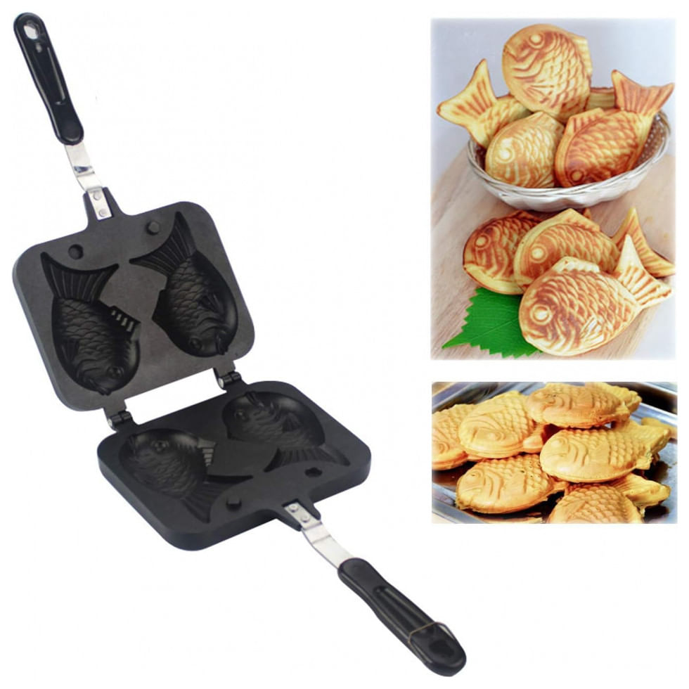 Maquina De Waffle Fish Shaped, Aco Inoxidavel, 2 Fatias, 110v, Dipshop, Preto