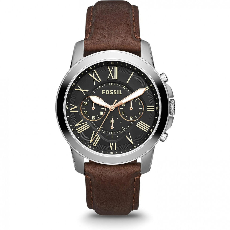 Relogio Masculino Analogico De Quartzo Com Pulseira De Couro E Cronografo, Fossil Fs4813ie, Marrom