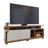 Rack Bancada Jurere Para Tv Até 75&quot; Polegadas Com Rodízios Freijo/off White Matte