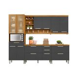 Cozinha Modulada Nesher Burguesa Premium 5pçs 2 Armários 2 Balcões 1 Paneleiro C5p23 Freijo/grafite