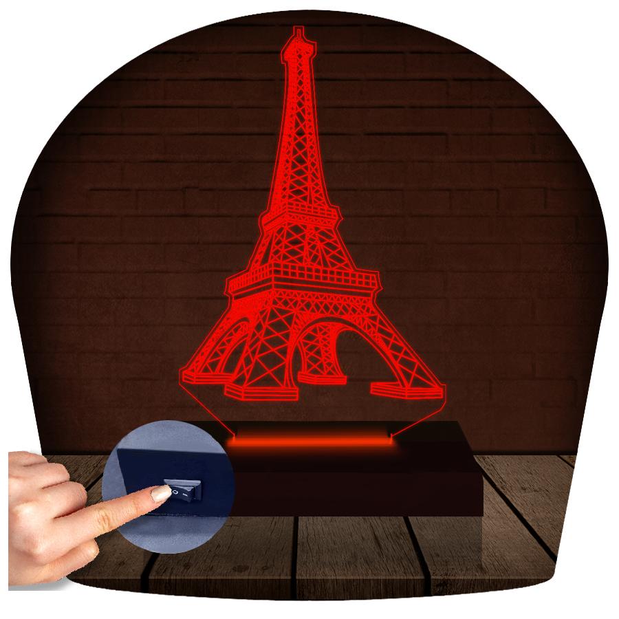 Luminária Led 3d Torre Eiffel Abajur 2 Vermelho