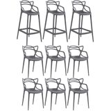 Kit 6 Cadeiras + 3 Banquetas Altas Masters Allegra Cinza Escuro