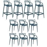 Kit 6 Cadeiras + 4 Banquetas Altas Masters Allegra Azul Petróleo