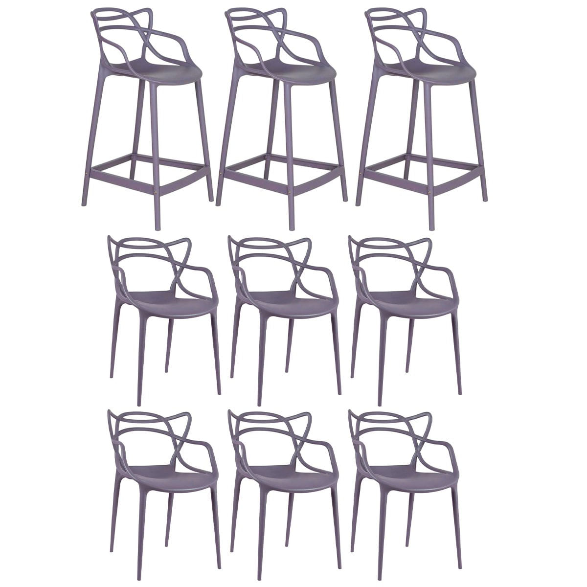 Kit 6 Cadeiras + 3 Banquetas Médias Masters Allegra