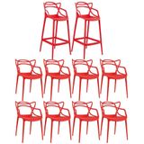 Kit 8 Cadeiras + 2 Banquetas Altas Masters Allegra Vermelho Vermelho