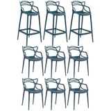 Kit 6 Cadeiras + 3 Banquetas Altas Masters Allegra Azul Petróleo