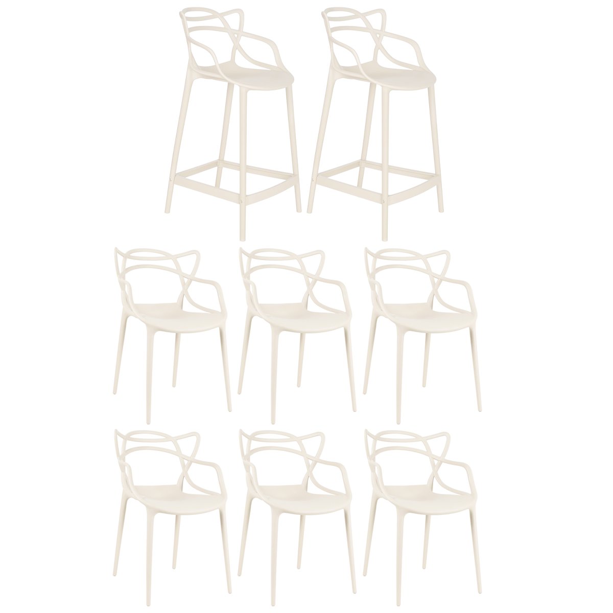 Kit 6 Cadeiras + 2 Banquetas Médias Masters Allegra