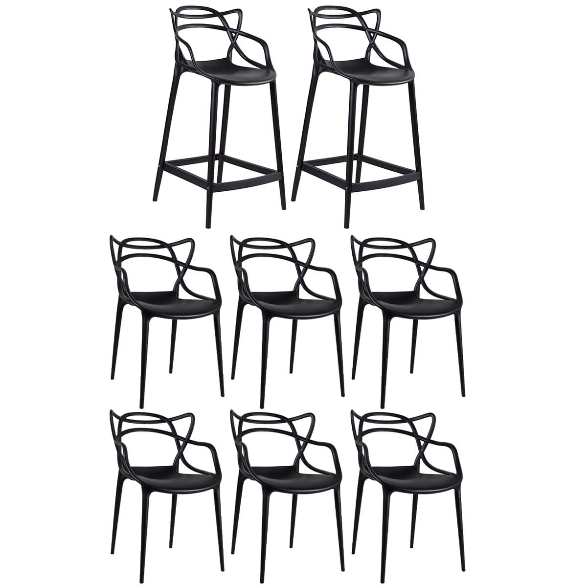 Kit 6 Cadeiras + 2 Banquetas Médias Masters Allegra