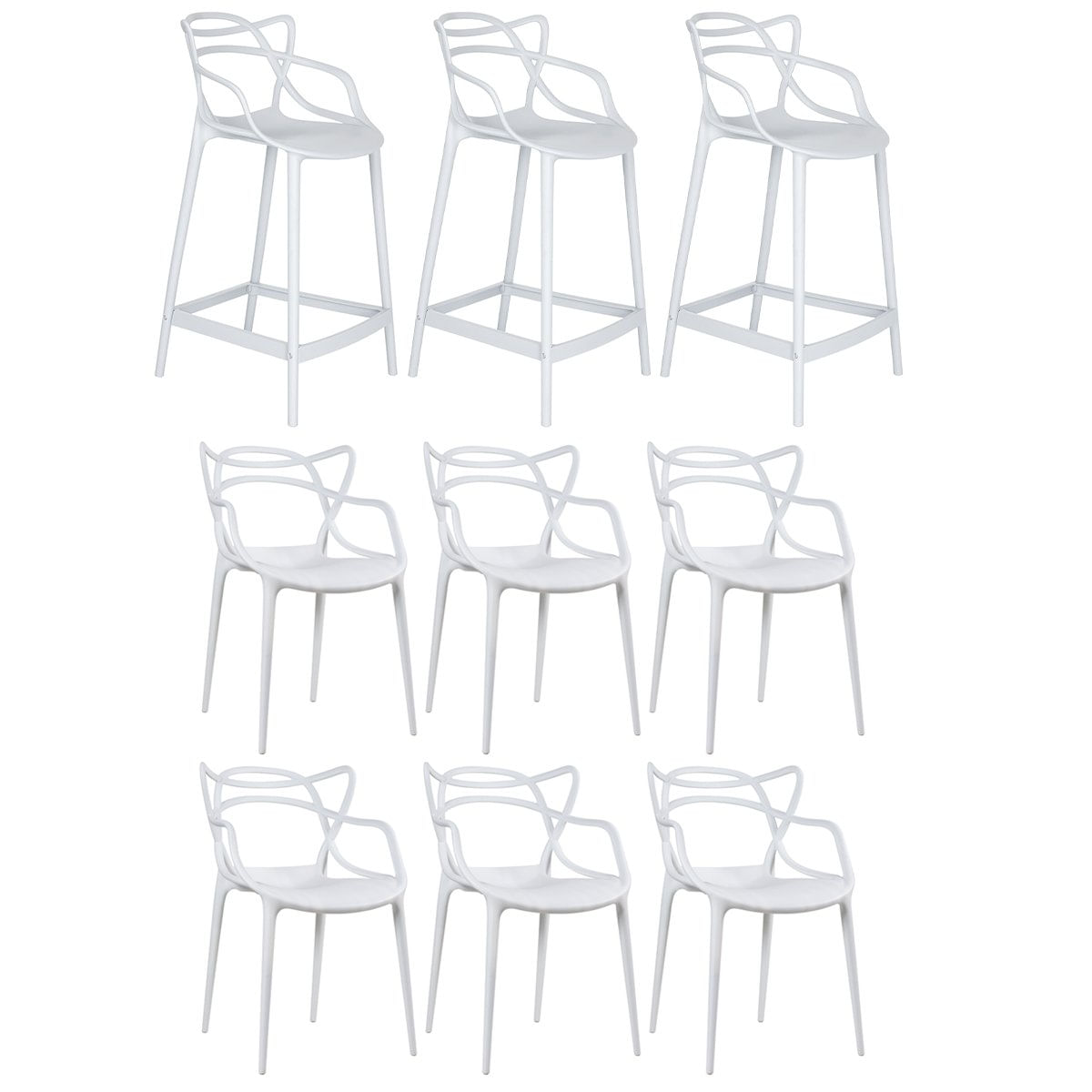 Kit 6 Cadeiras + 3 Banquetas Médias Masters Allegra