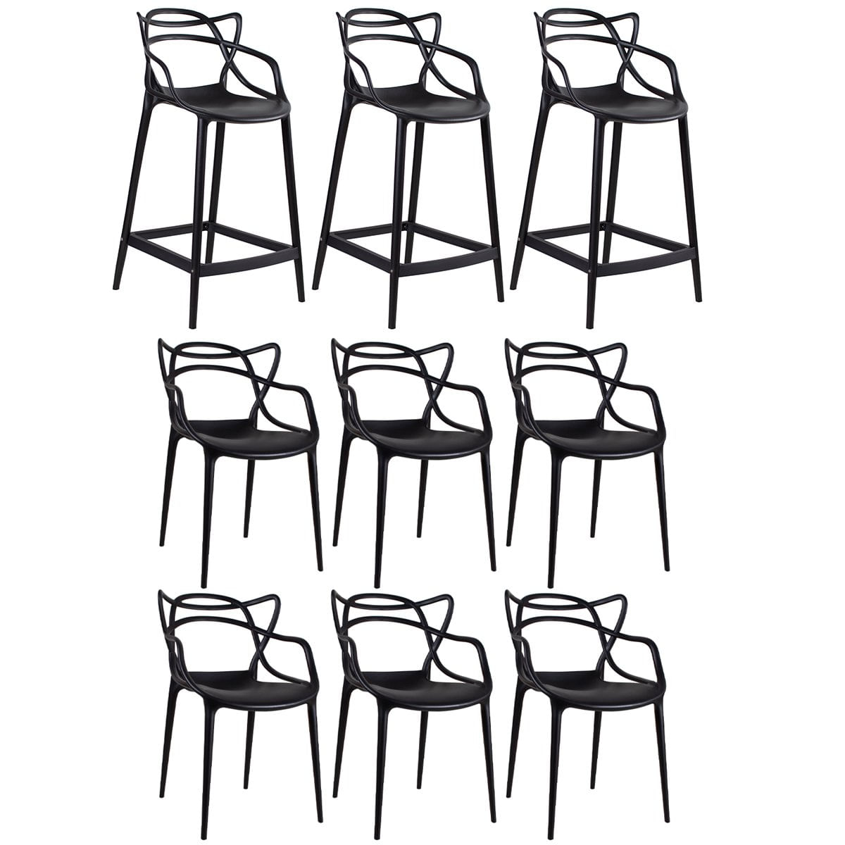 Kit 6 Cadeiras + 3 Banquetas Médias Masters Allegra