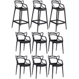 Kit 6 Cadeiras + 3 Banquetas Altas Masters Allegra Preto