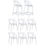 Kit 6 Cadeiras + 2 Banquetas Médias Masters Allegra Branco