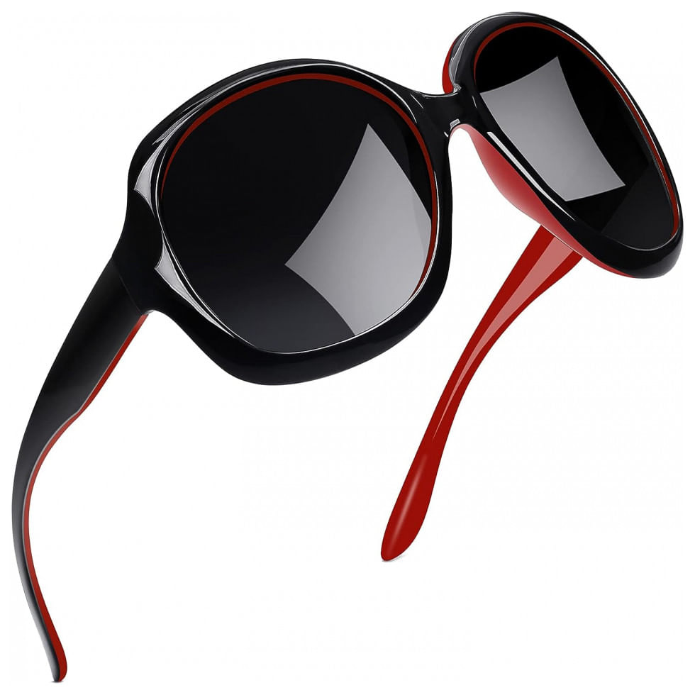 Oculos De Sol Feminino Com Protecao Uv, Joopin B06, Preto E Vermelho