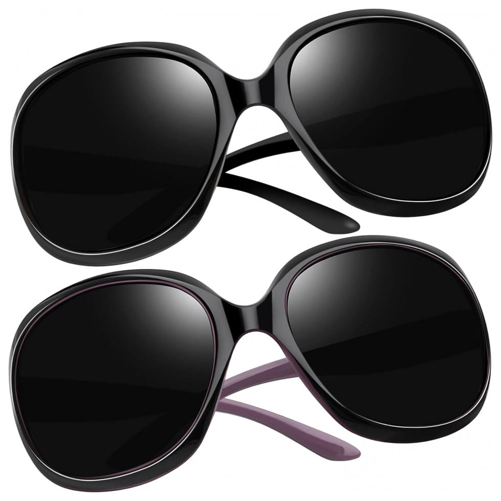 Oculos De Sol Feminino Polarizados Com Protecao Uv, Joopin D04, 2 Unidades, Preto E Preto Roxo