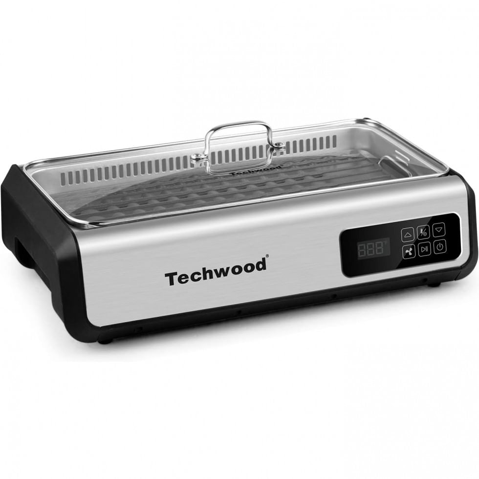 Techwood Churrasqueira Eletrica Portatil, Com Antiaderente, 1500w, 110v, Prata