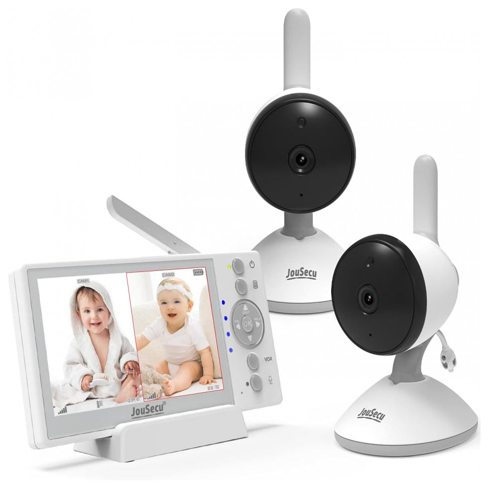 Baba Eletronica Monitor Com 2 Camera De 10cm Hd Com Sensor De Choro E Temperatura, Alcance De 304m, Jousecu B049 2t, Branco