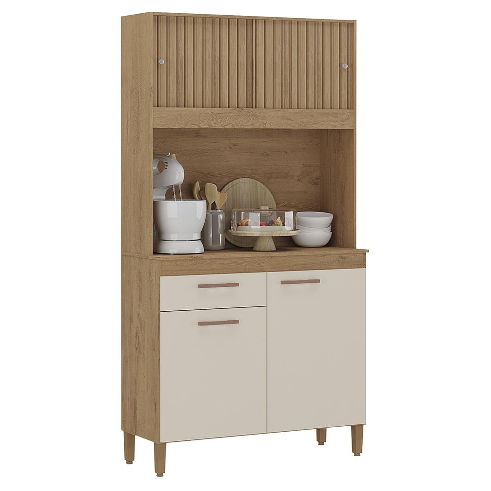 Armario Cozinha Ceara Com 4 Portas Canelato+3d Canelato/off White