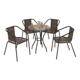 Conjunto Para Jardim Com Mesa Vidro 60cm E 4 Cadeiras Junco Sintético Multimóveis Cr8008 Café Mesclado