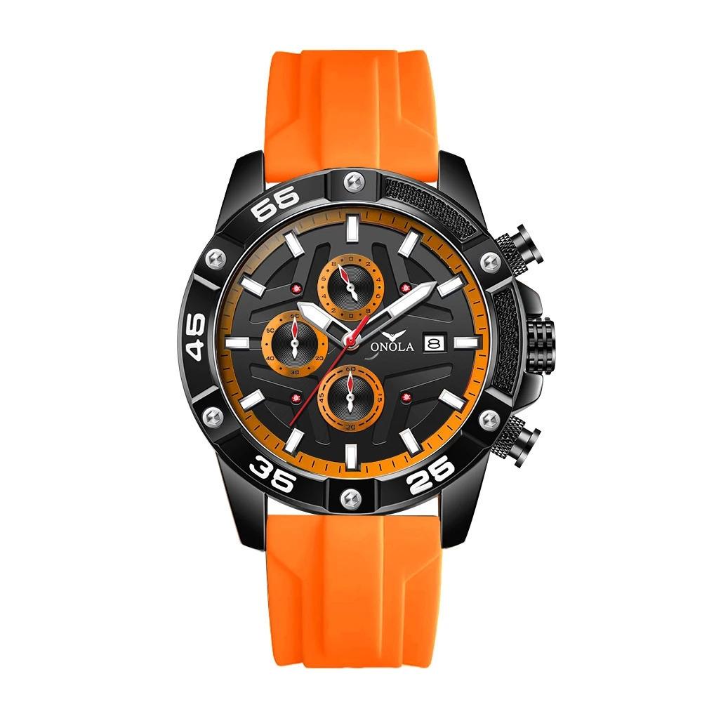 Relógio Luminoso De Pulso Militar Masculino Laranja Preta