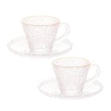 Jogo 2 Xícaras De Cristal Para Café Com Pires Borda Dourada Petra Martelado 70ml - Lyor