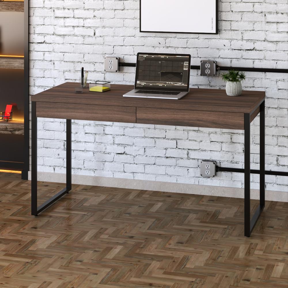 Mesa Kuadra Office 135x60x75cm C/02 Gavetas Nogal / Est.preta