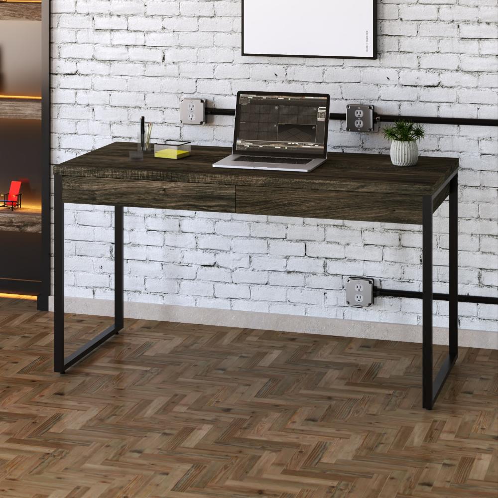 Mesa Kuadra Office 135x60x75cm C/02 Gavetas Carvalho Dark / Est.preta