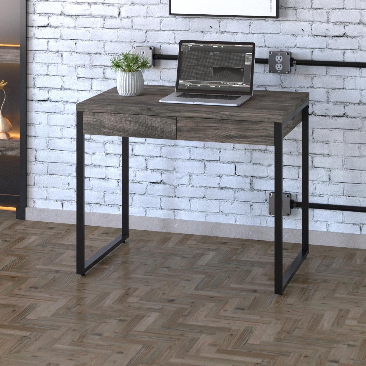 Mesa Kuadra Office 90x60x75cm C/02 Gavetas Carvalho Dark / Est.preta