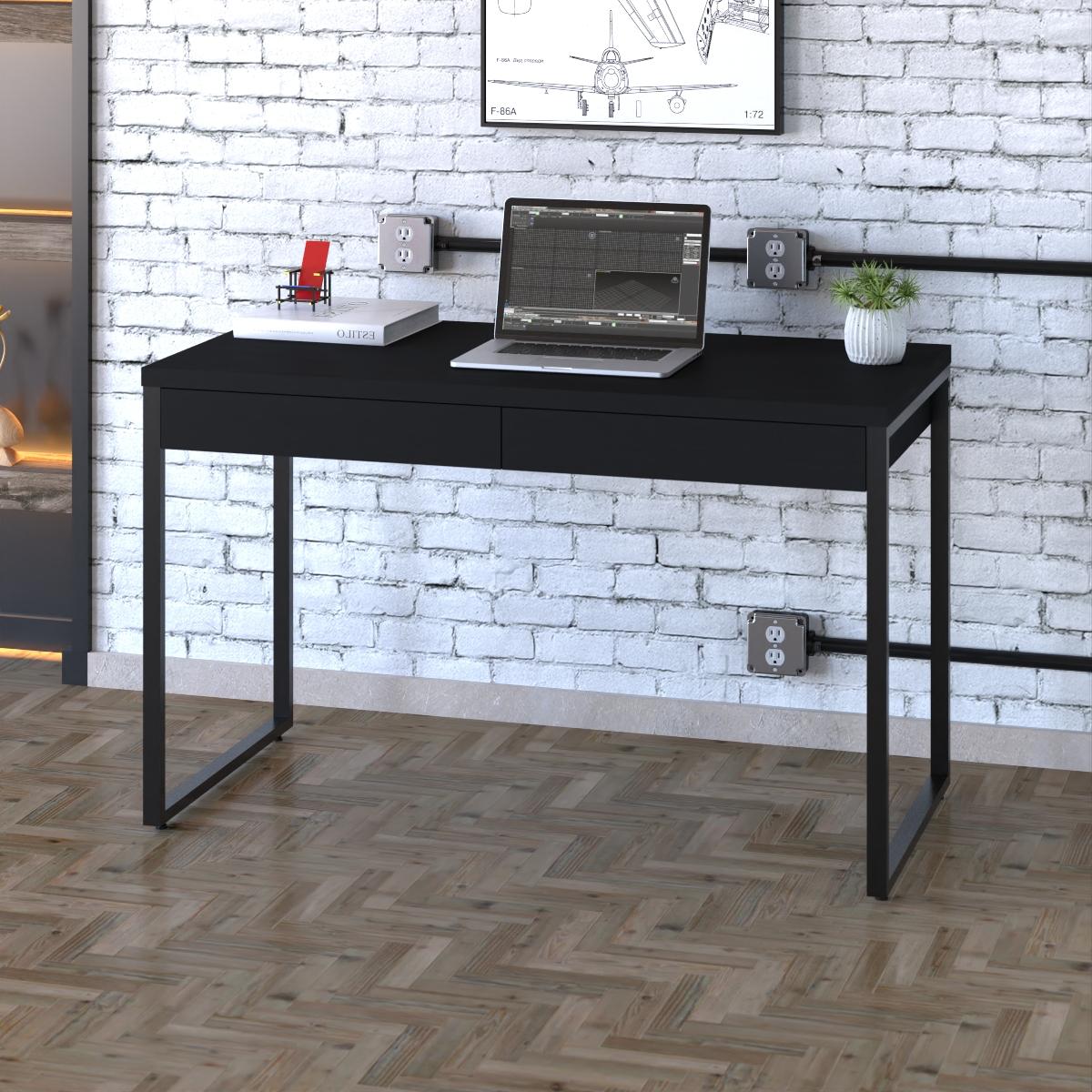 Mesa Kuadra Office 120x60x75cm C/02 Gavetas Preto Ônix / Est.preta