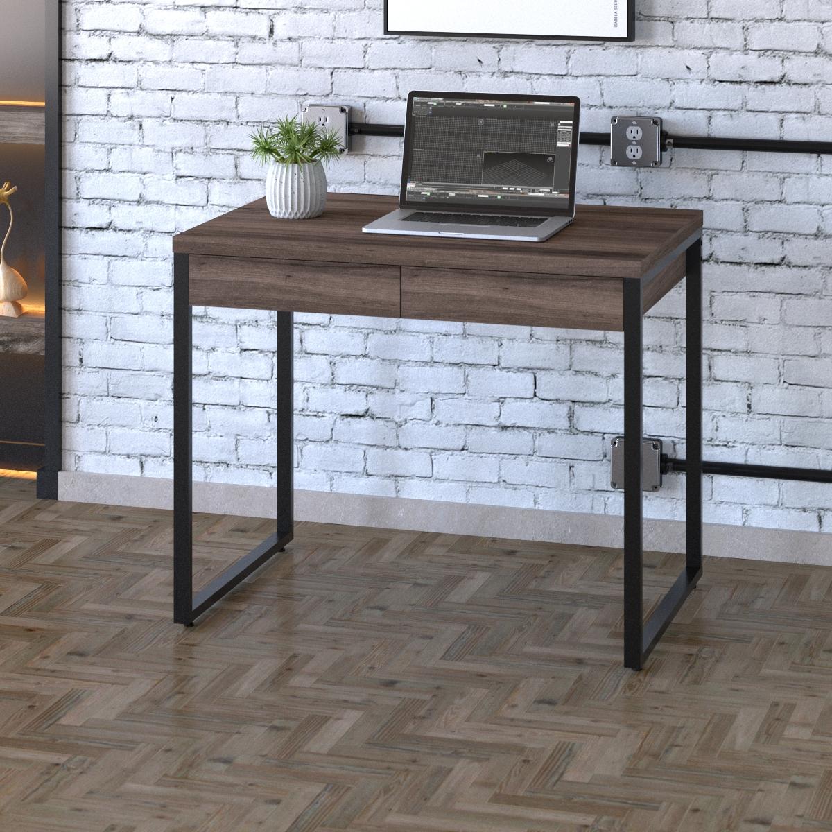 Mesa Kuadra Office 90x60x75cm C/02 Gavetas Nogal / Est.preta