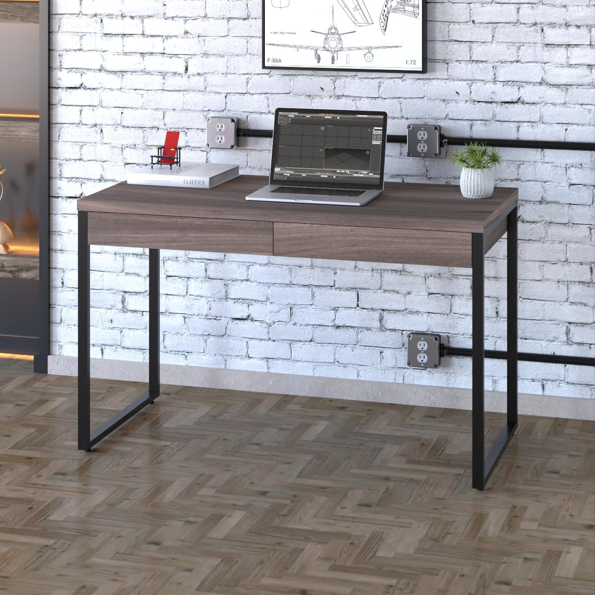 Mesa Kuadra Office 120x60x75cm C/02 Gavetas Nogal / Est.preta