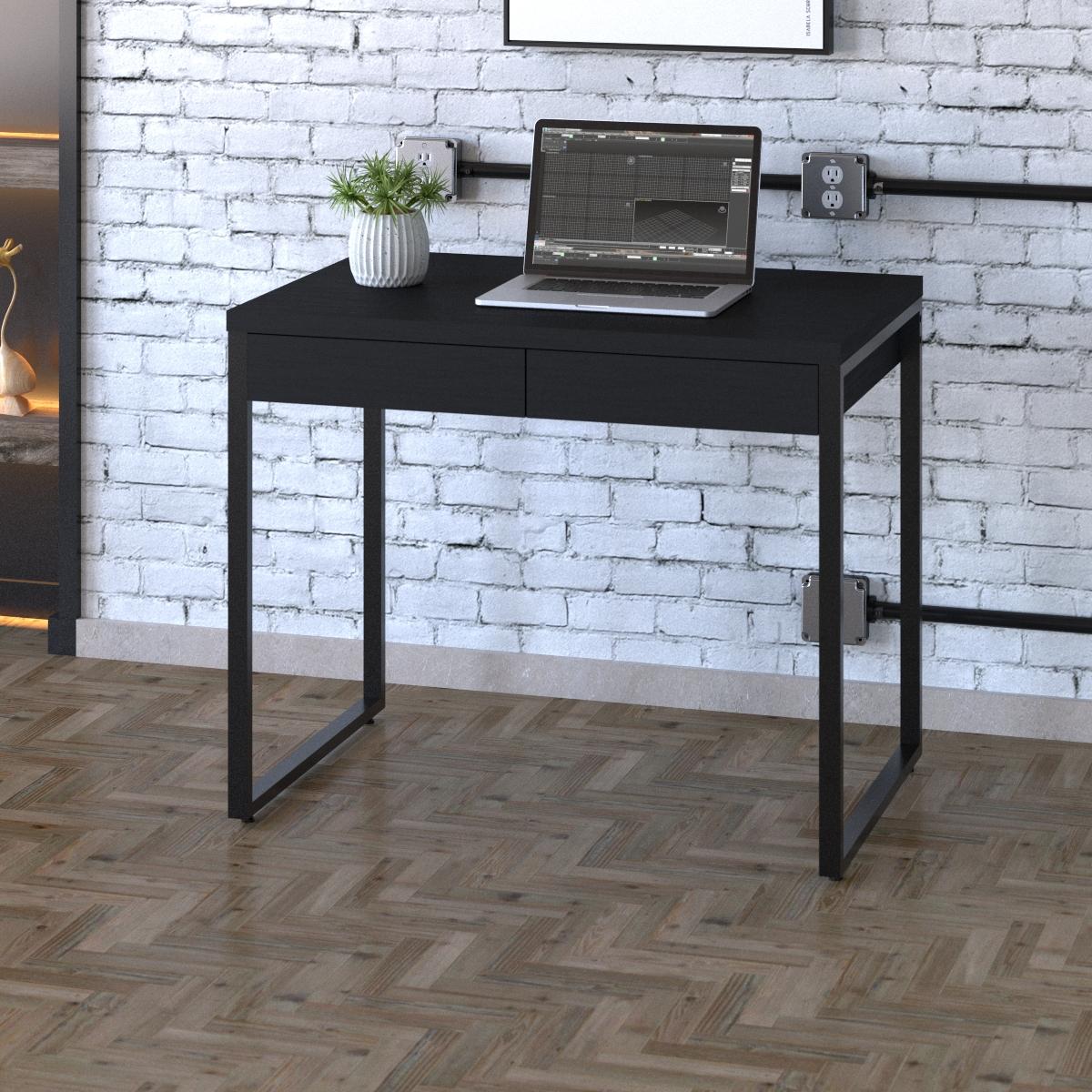 Mesa Kuadra Office 90x60x75cm C/02 Gavetas Preto Ônix / Est.preta