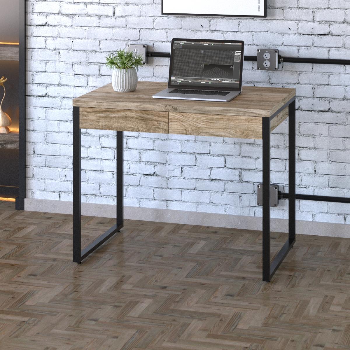 Mesa Kuadra Office 90x60x75cm C/02 Gavetas Carvalho / Est.preta