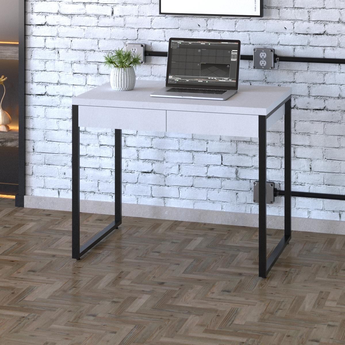 Mesa Kuadra Office 90x60x75cm C/02 Gavetas Branco Chess / Est.preta