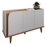 Aparador Buffet Jurere Com 3 Portas E Pés De Madeira Maciça Off White Matte/freijo