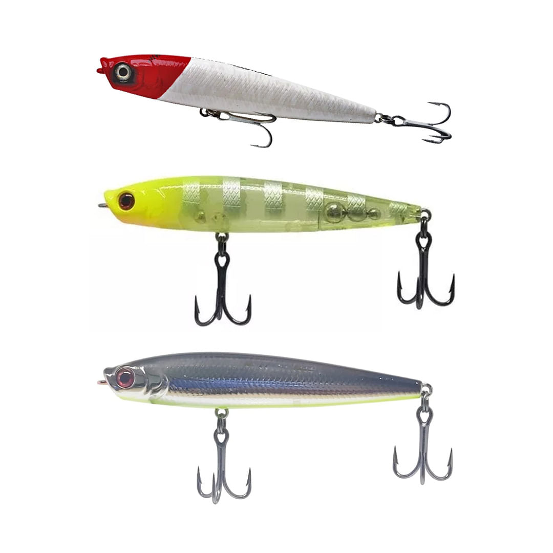 Kit 3 Iscas Artificiais Superfície Marine Johnny Hoffmann Animal 100 10cm 14g