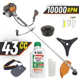 Cortador De Grama Á Gasolina Tekna Rl430p Plus 2t 43cc 1,7hp 10.000rpm Roçadeira Modelo Completo C/ Lâmina 3 Pontas E Carretel Nylon + Óleo Stihl 2t