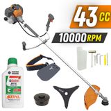 Máquina De Cortar Grama Á Gasolina Tekna Rl430p-plus 2t 43cc 1,7hp Roçadeira Com Lâmina De Corte 3 Pontas + Carretel Nylon + Óleo Castrol Stihl 2t