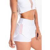 Short Saia Corrida GR Esporte Branco Liso Detalhe Rosê Feminino