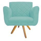Poltrona Atenas Base Giratória de Madeira Suede Azul Tiffany