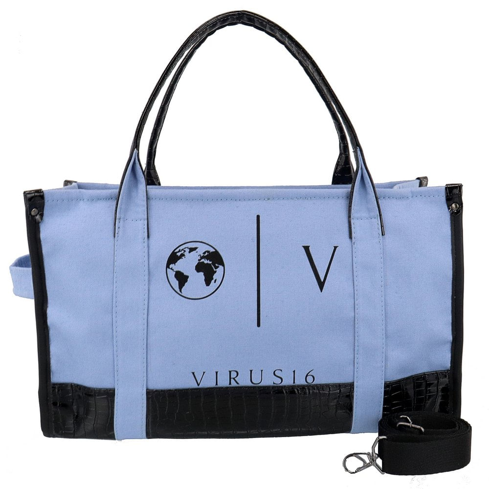 Bolsa Tote Bag Feminina Lona Com Alça Fixa E Tranversal Removível Fechamento Zíper Detalhe Croco